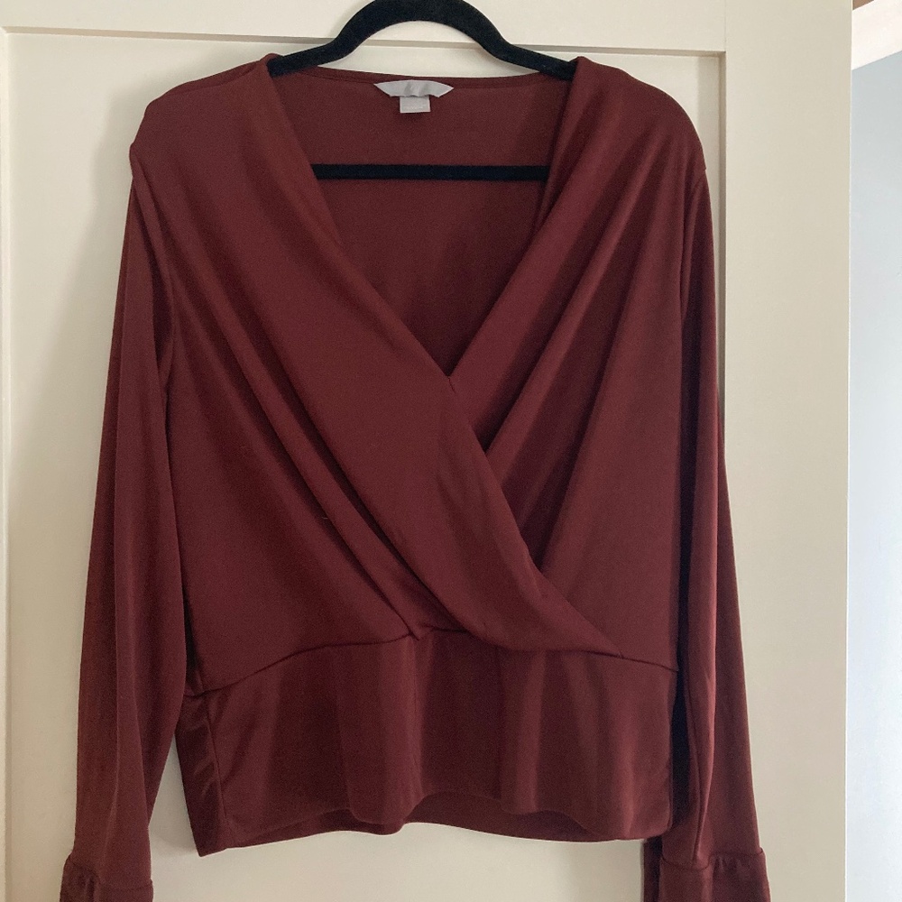 Rust Color Faux Wrap Blouse